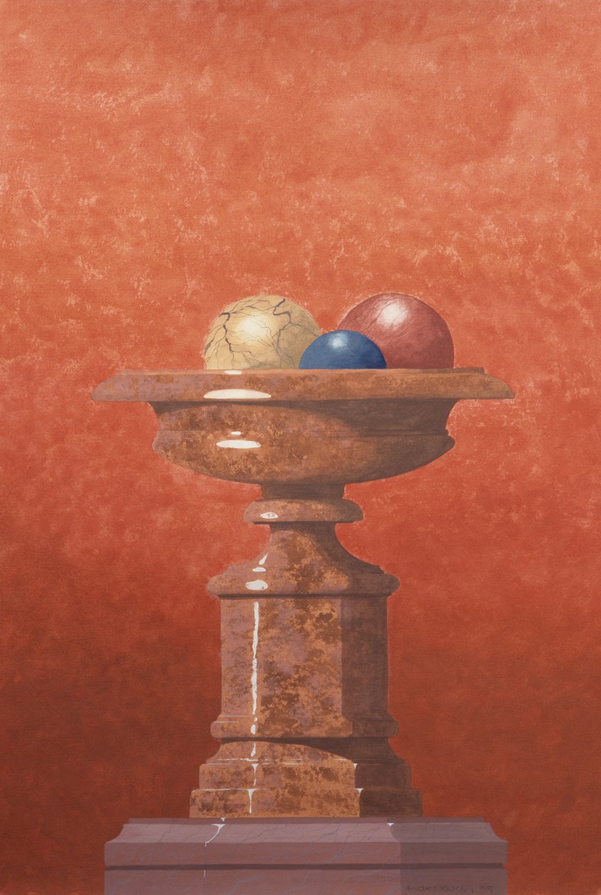 Marble Vase, Red, Blue and Yellow Marble Balls by Andras Kaldor