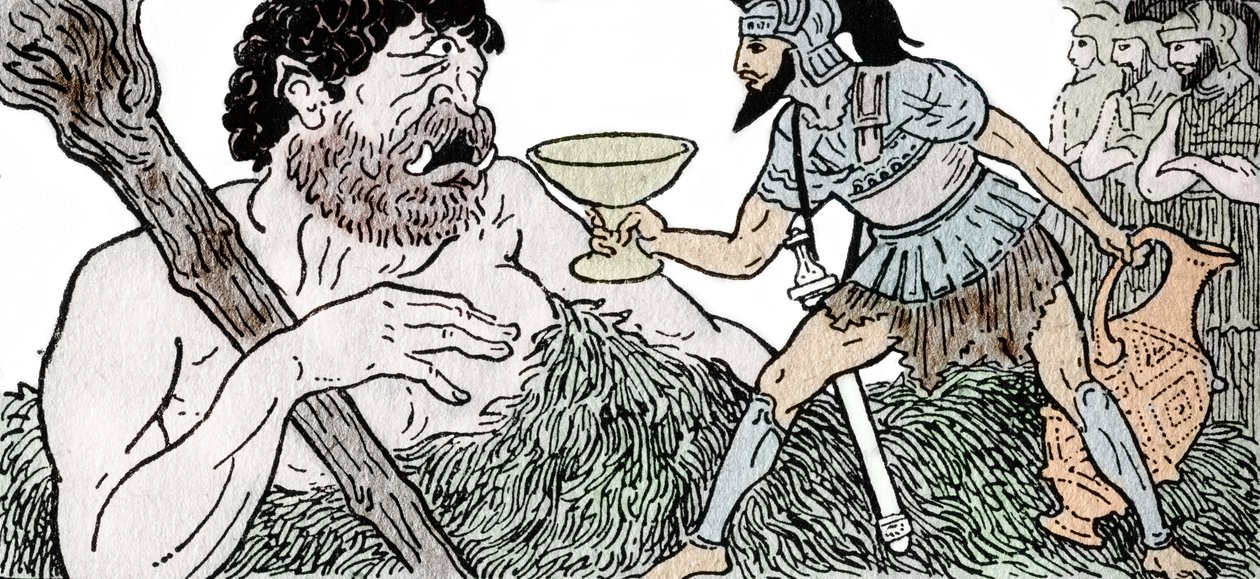 Odyssey of Homer: Odysseus Offers a Cup of Wine to Polyphemus, the Cyclops by Andre Bonamy