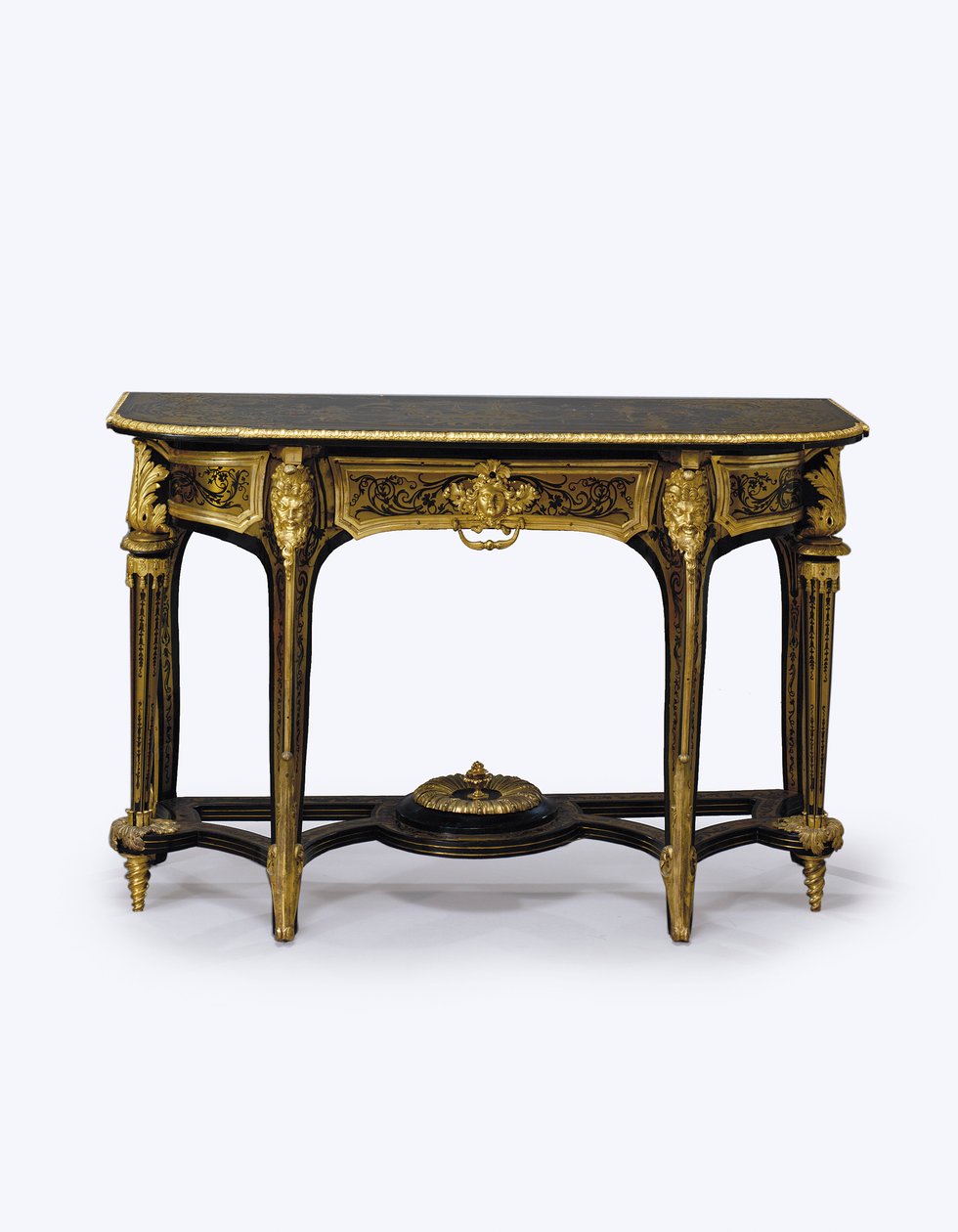 One of a Pair of Ormolu-Mounted Brown Tortoiseshell Pier Tables by Andre Charles (attr. to) Boulle
