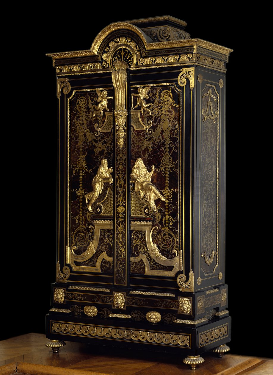 Louis XIV Style Furniture: Wardrobe Decorated with Figures of Aspasie and Socrates by Andre Boulle (Vers 1710) Louvre Museum by Andre Charles Boulle
