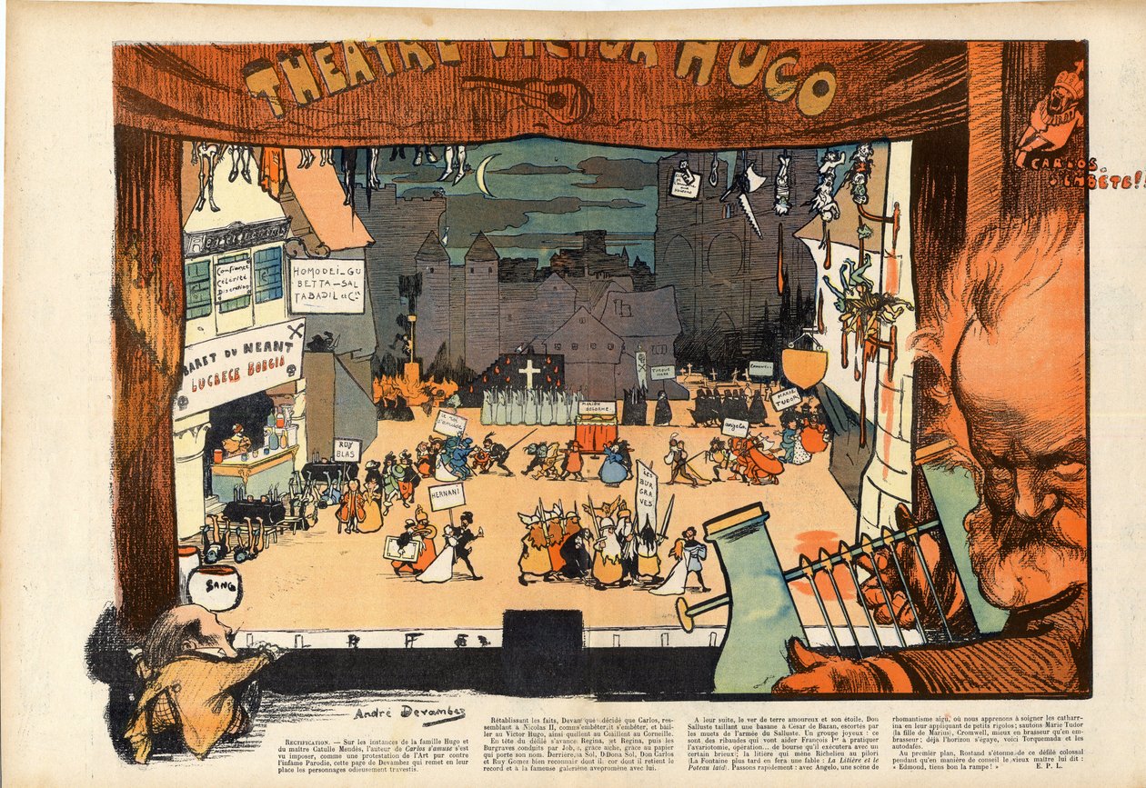 Theatre by Victor Hugo by Andre Devambez, Caricature in Le Rire of 1902 by Andre Devambez