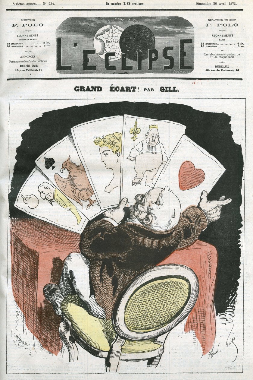 Big spread! Cartoon about the government of President Adolphe Thiers. Cover in L