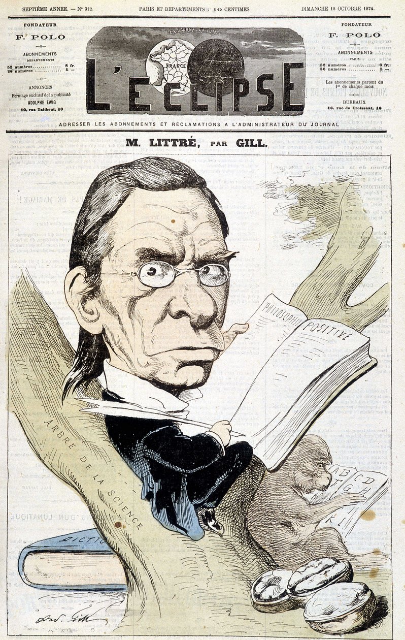 Caricature portrait of Littré by Gill. Cover of 