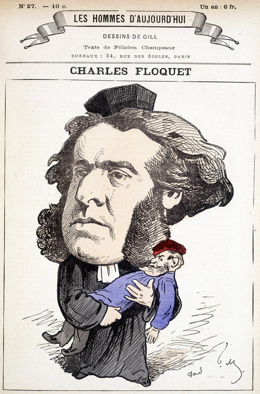 Cartoon by Charles Floquet (1828-1896), lawyer and president of the Council between 1888 and 1889. He wounded General Boulanger in a duel, whose ideas he fought. Drawing by Gill in 