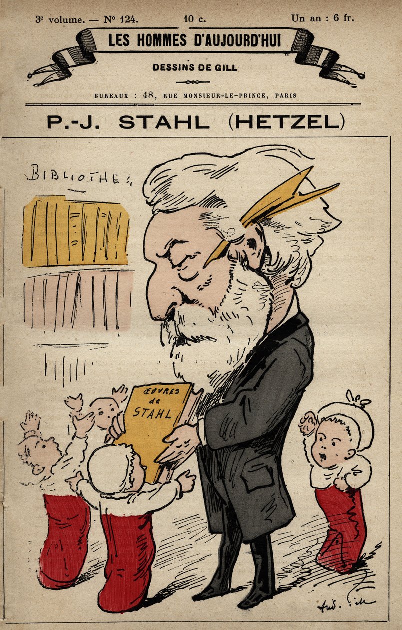 Cartoon of Pierre Jules Hetzel from 