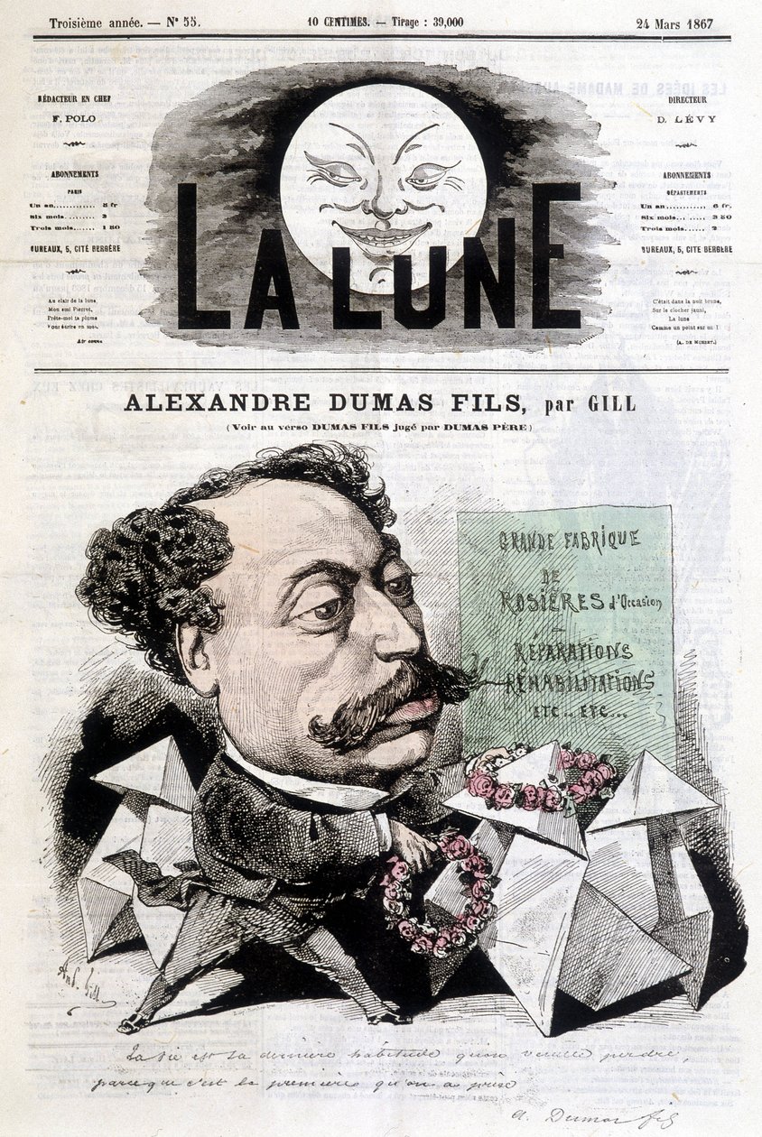 Comic drawing on Alexandre Dumas Fils by Gill. Cover 