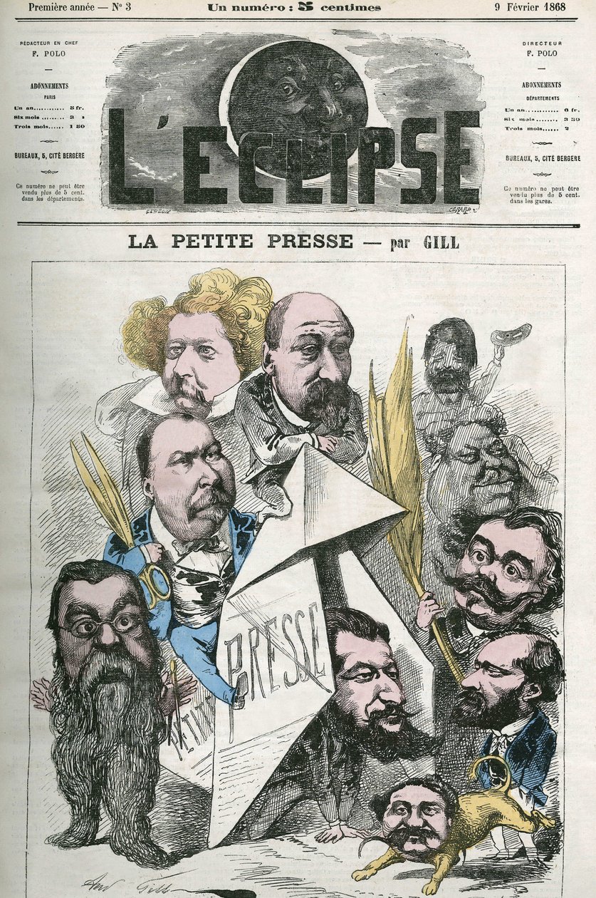 Creation of La Petite Presse, with Jannin, Delsaux, Hermant, Hemery, De Balathier, Bragelonne, Dumas, Ponson du Terrail, Jean du Boys, Revillon and Coste. Cover in L