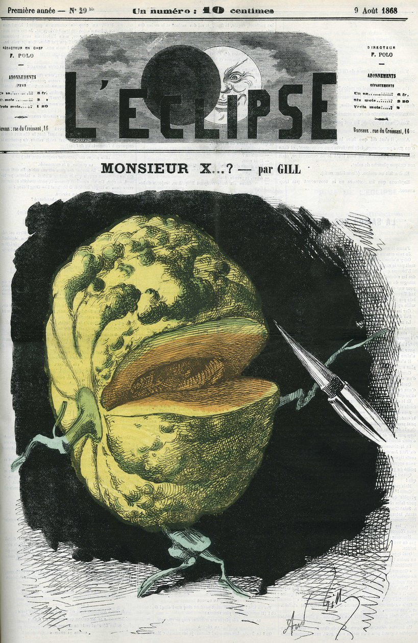 Mr. X... an illustration of a melon by Gill in reaction to censorship by Andre Gill