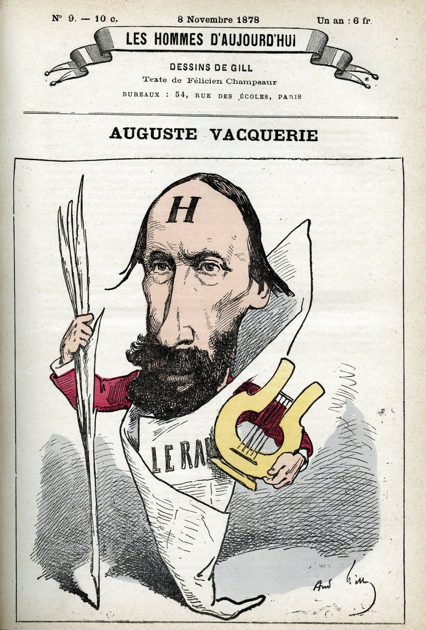 Portrait of Auguste Vacquerie (1819-1895), French poet, playwright and journalist. Cartoon by Gill, Paris by Andre Gill