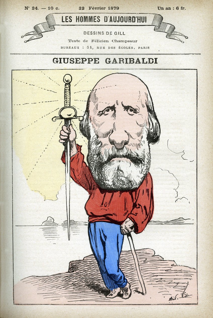 Portrait of Guiseppe Garibaldi (1807-1882), Italian politician. Cartoon by Gill, in 
