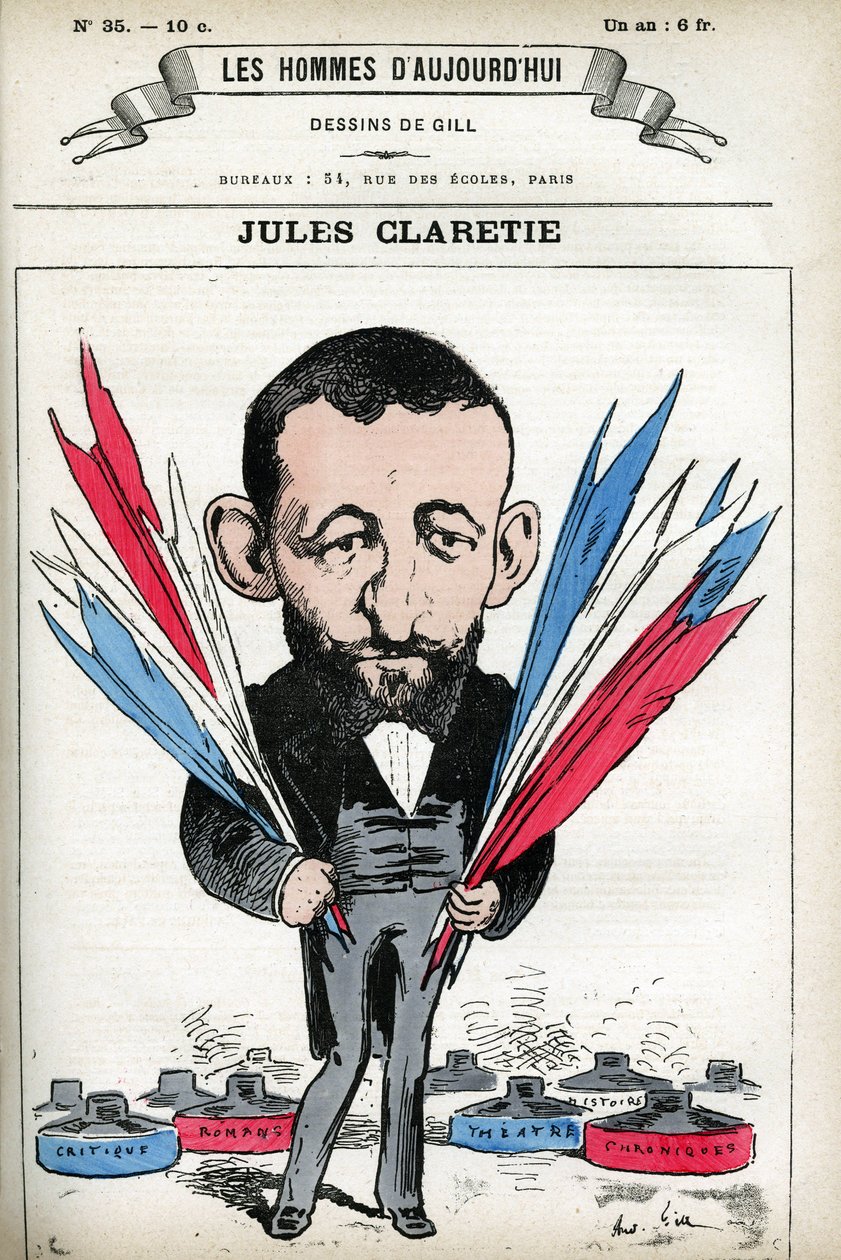 Portrait of Jules Claretie (1840-1913), French novelist, playwright and critic. Cartoon by Gill, in Les Homme d