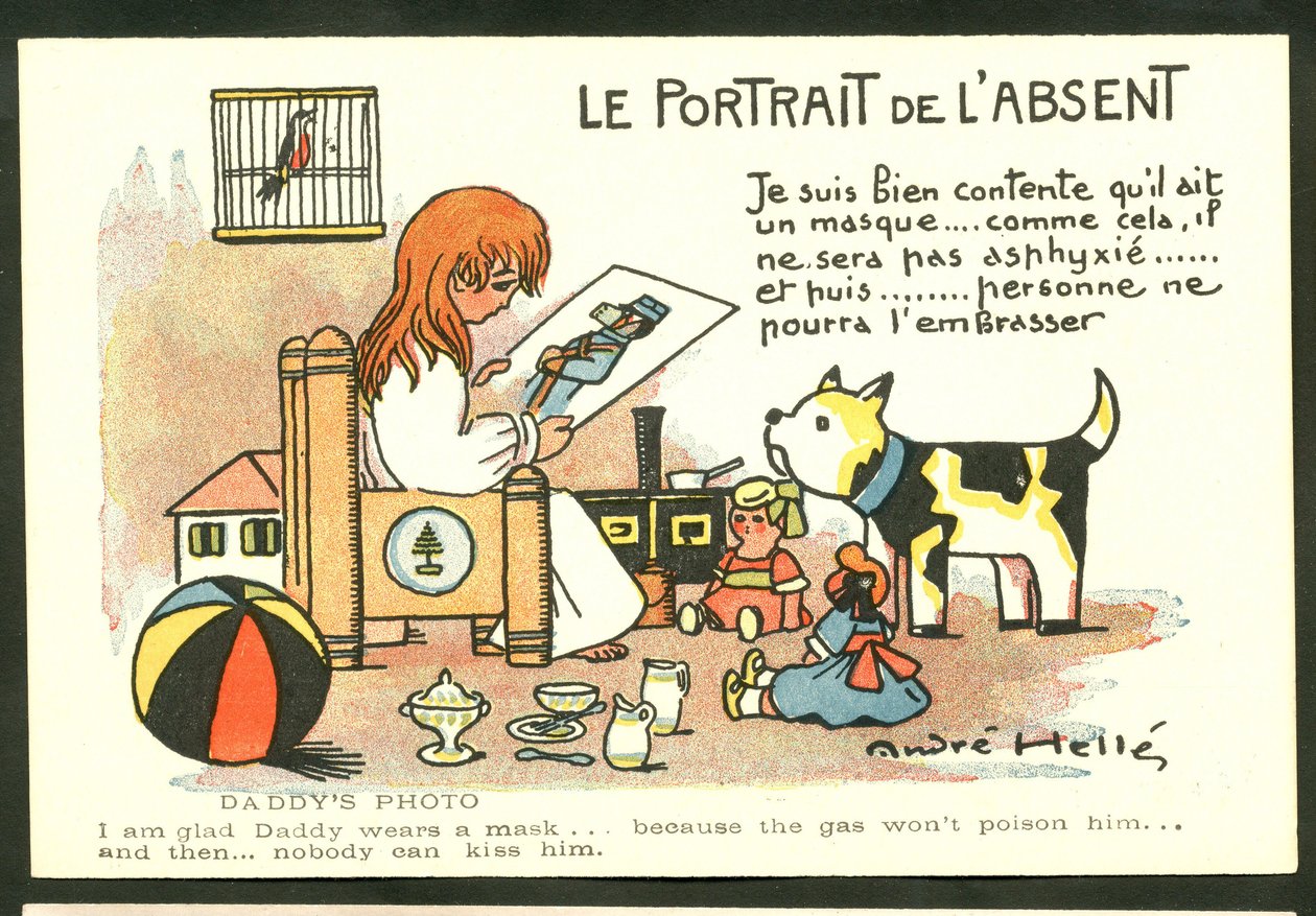 Postcard, Color Satirical: The Portrait of the Absent - War of 14 -18, Childhood Illustration by Andre Helle by Andre Helle