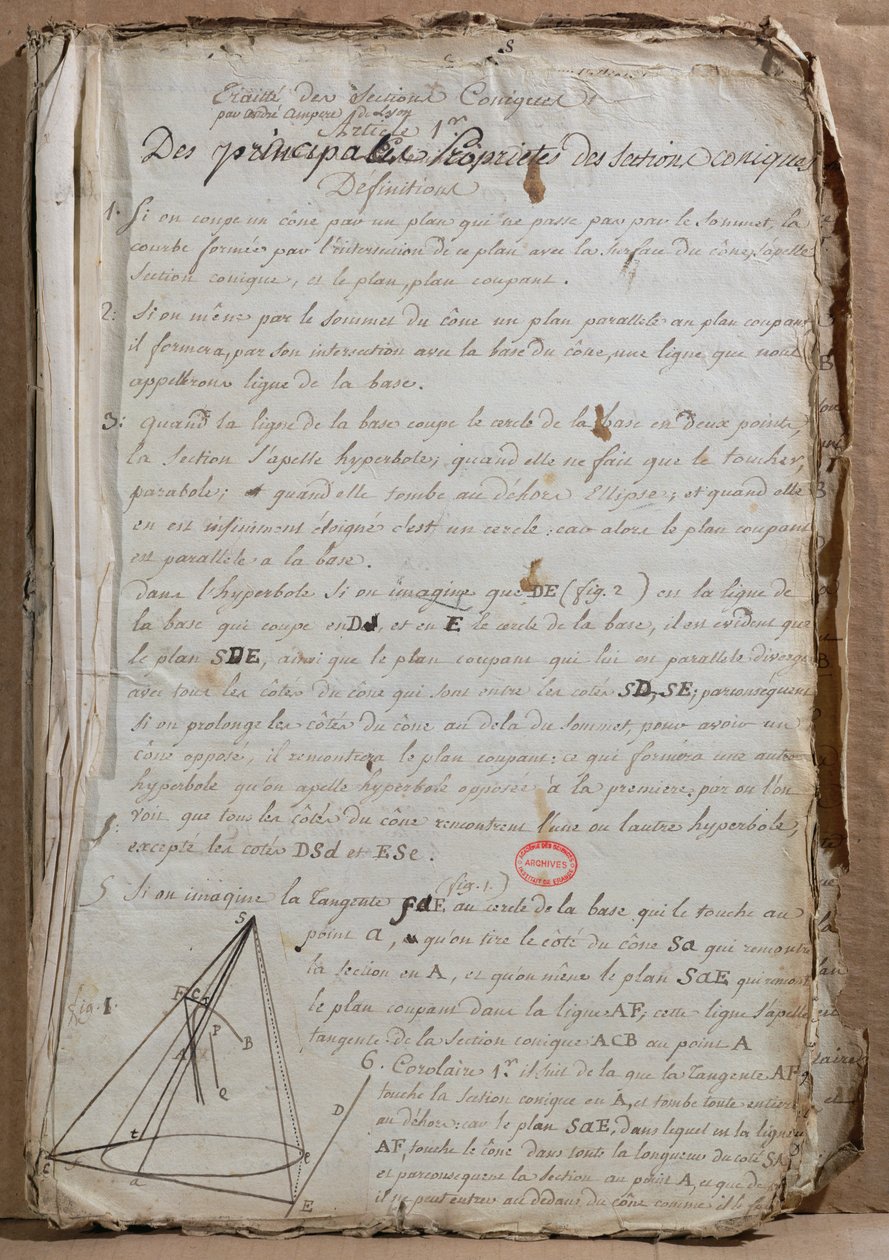 Page from Traite des Sections Coniques, 1788 by Andre Marie Ampere