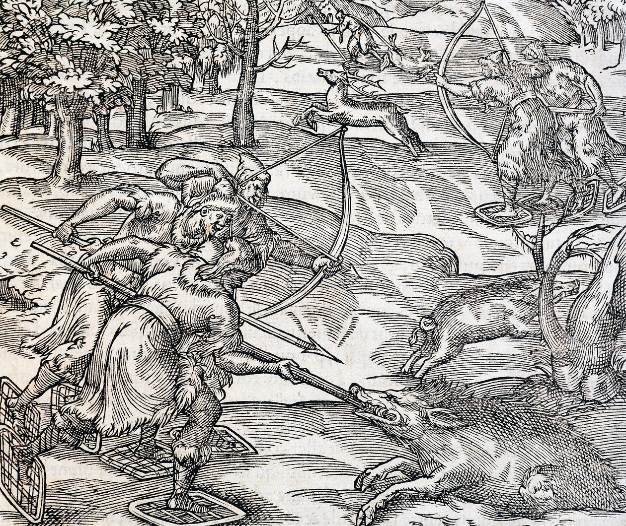 Indians Boar Hunting, engraving from Universal Cosmology, by Andre Thevet by Andre Thevet