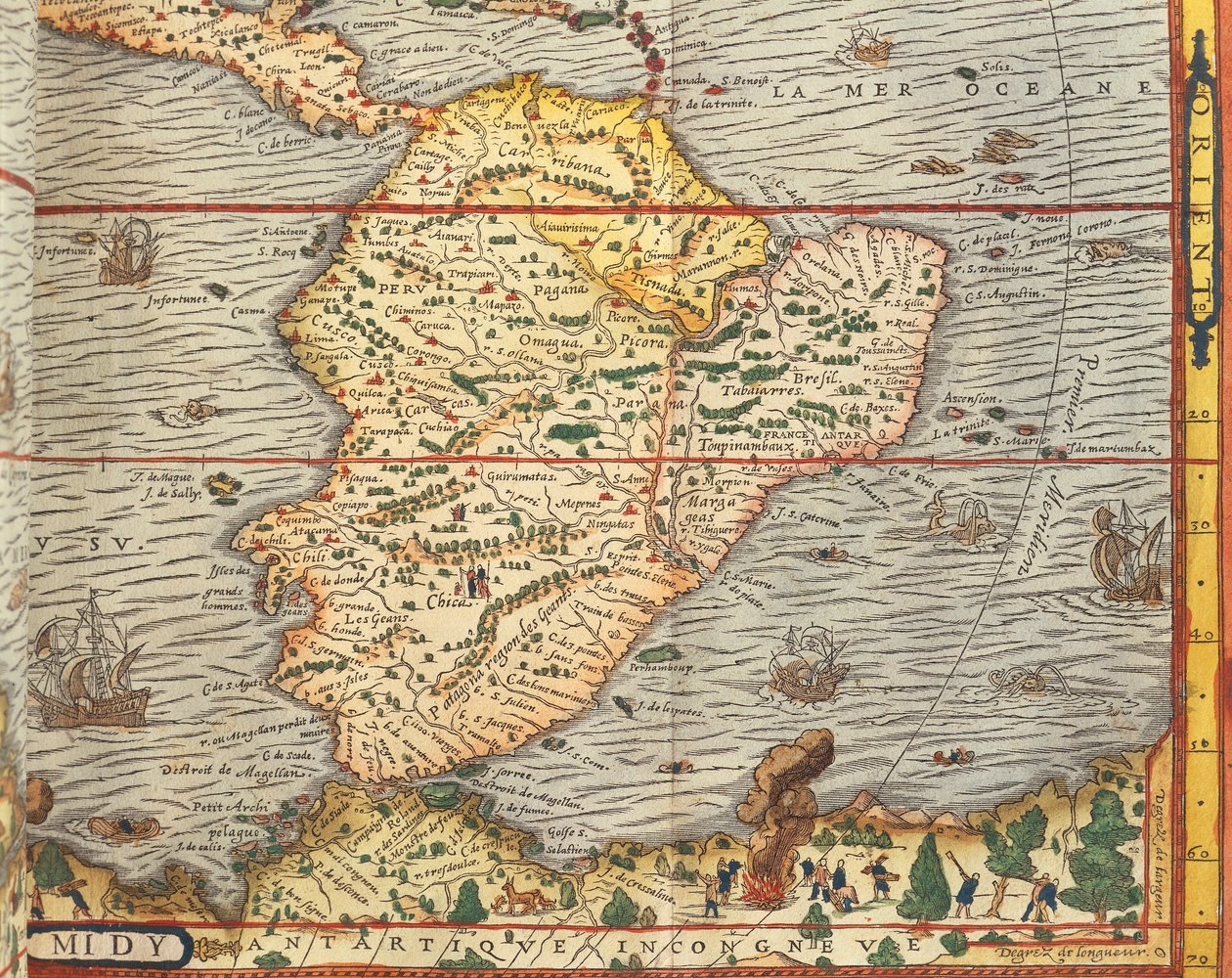 Map of Southern America from Cosmographie by Andre Thevet