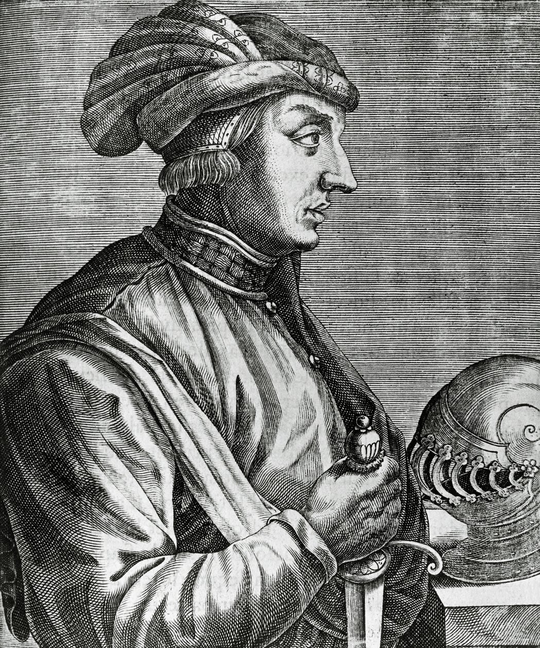Portrait of Castruccio Castracani, Lord of Lucca, engraving from Les Vrais pourtraits et Vies des Hommes illustres by Andre Thevet