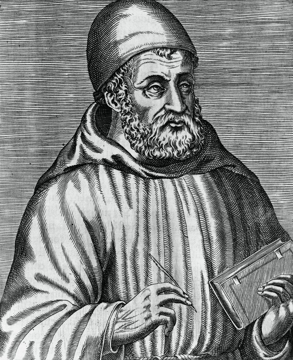 Portrait of John Duns, commonly called Duns Scotus (1265 or 1266-1308), Scottish philosopher and theologian, engraving by Andre Thevet (1504-1592) from Les vrais pourtraits et vies des hommes illustres grecz, latins et payens by Andre Thevet