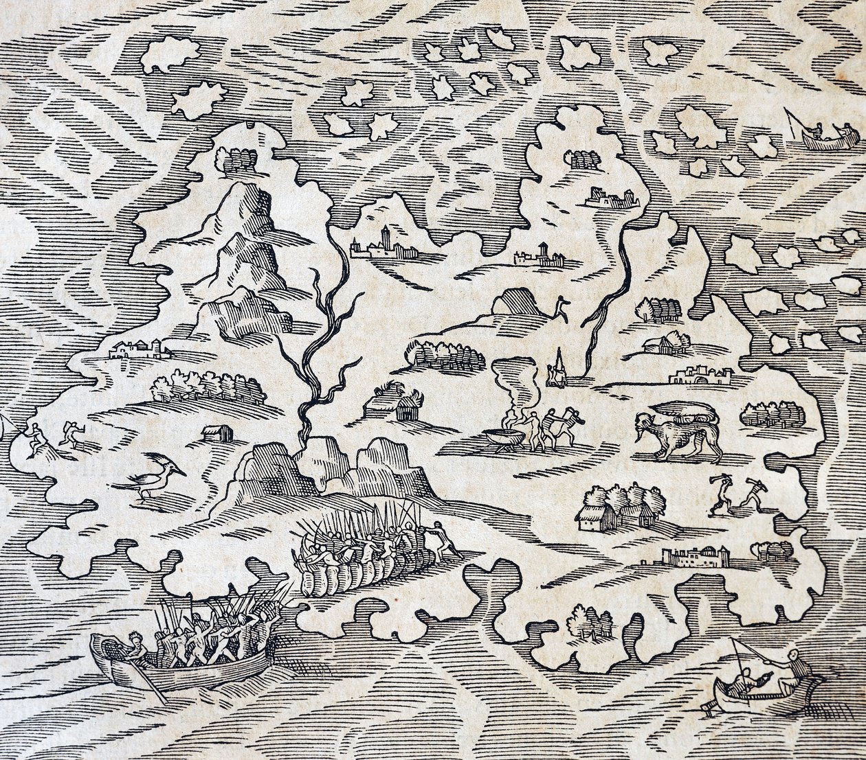 Trinity Island, engraving from Universal Cosmology by Andre Thevet
