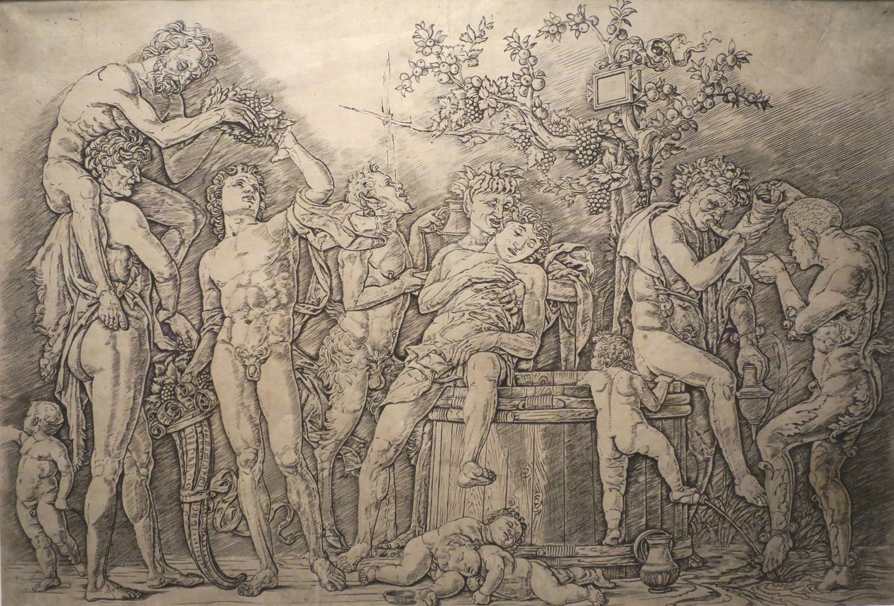 Bacchanal with Wine Press by Andrea Mantegna