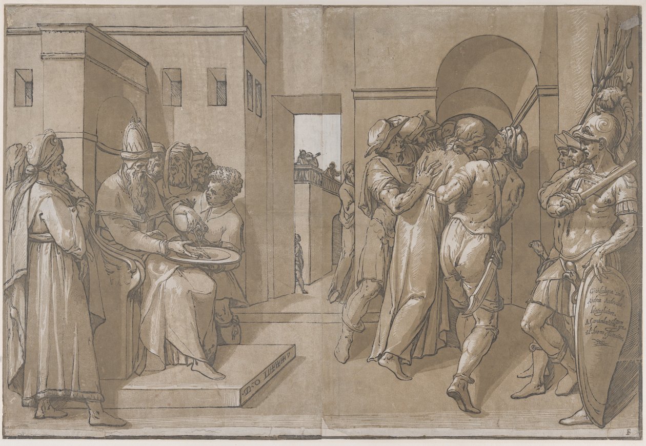 Pilate at the Left Washing His Hands, 1585 by Andrea Andreani