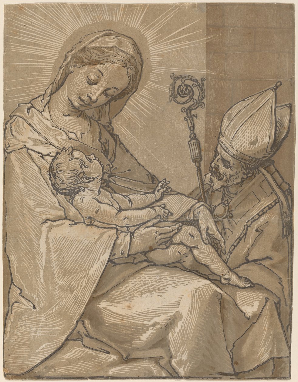 Madonna and Child with a Bishop by Andrea Andreani after Alessandro Casolani