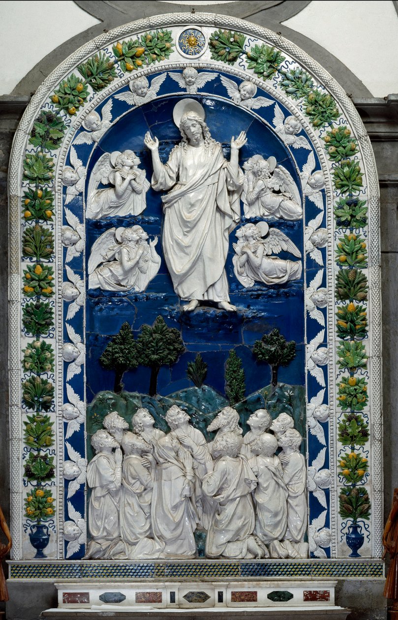 Ascension of Jesus to Heaven with Our Lady and Eleven Apostles (Low Ceramic Relief) by Andrea Della Robbia