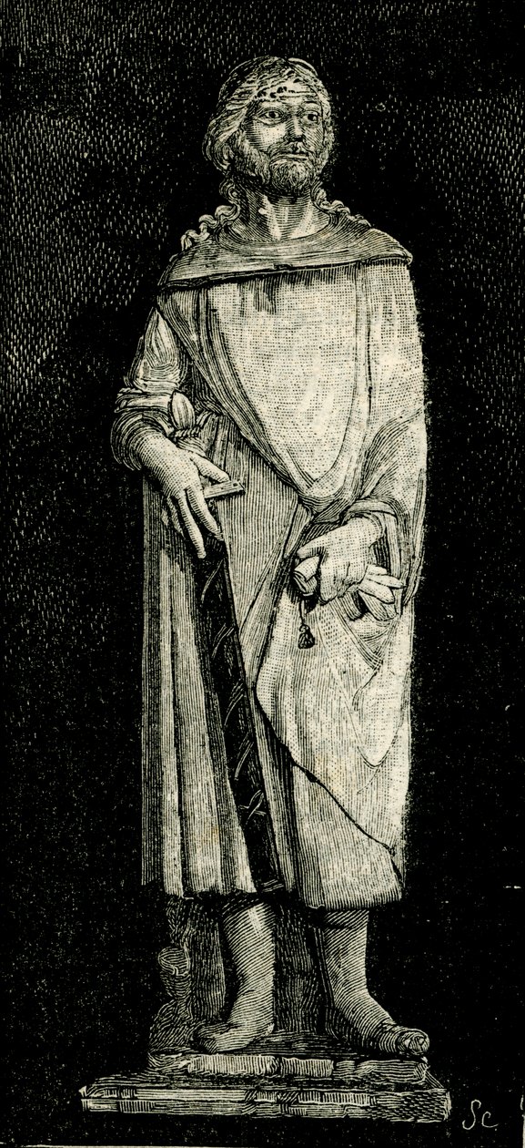 Julian the Hospitaller, Statue by Andrea Della Robbia (1435-1525 or 1528), Oratory of the Madonna del Buon Consiglio, Prato, Tuscany, Italy, Woodcut from Le Cento Citta d