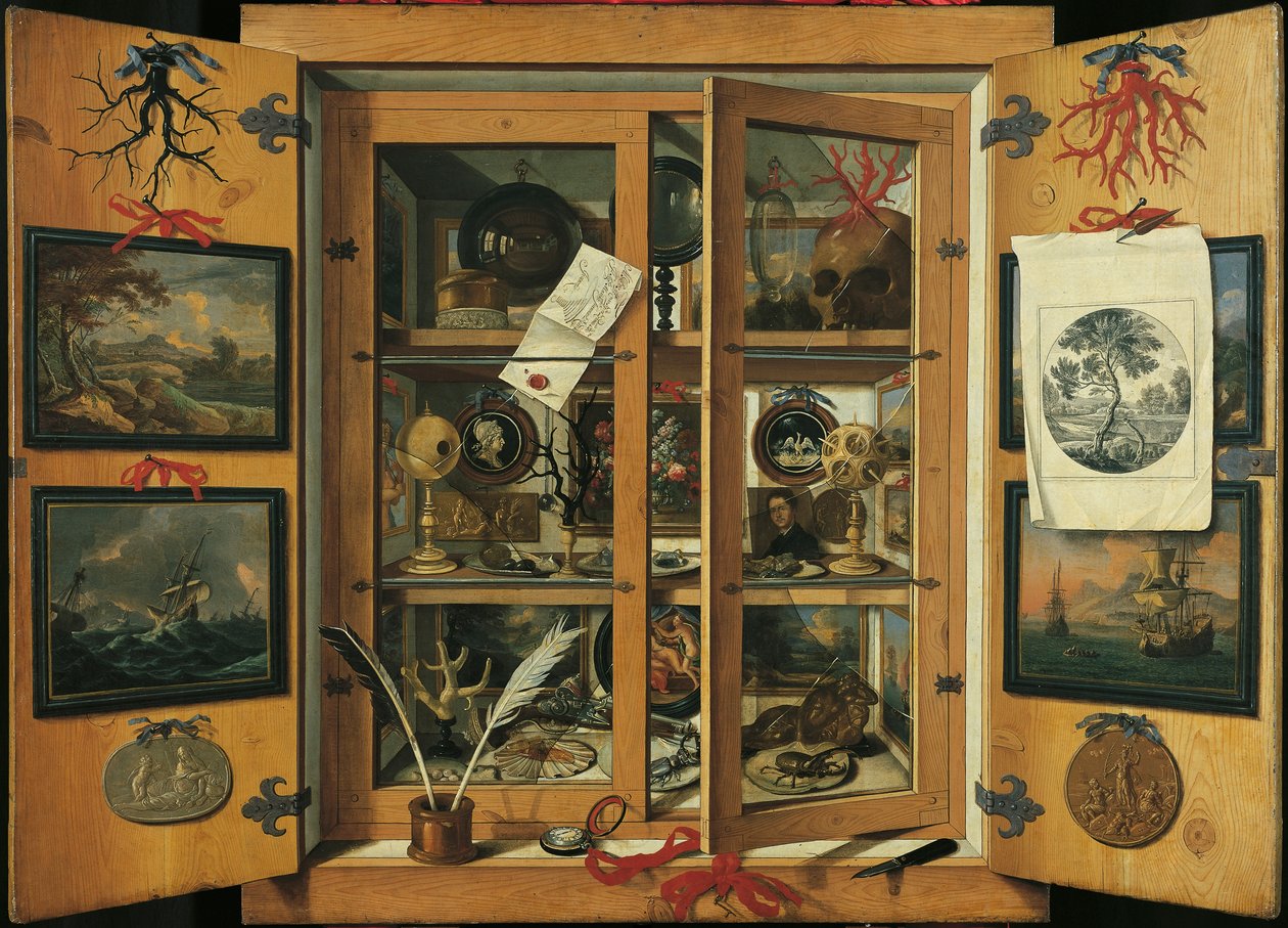 Cabinet of curiosities with various objects, by Andrea Dominico Remps by Andrea Domenico Remps