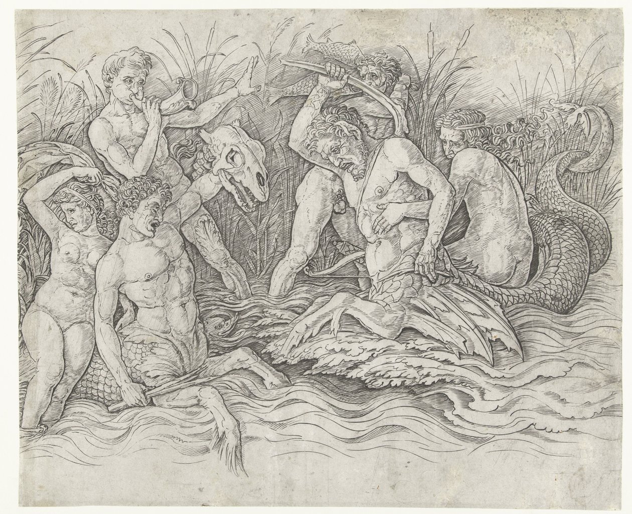 Battle Between Tritons with Nereids on Their Backs by Andrea Mantegna