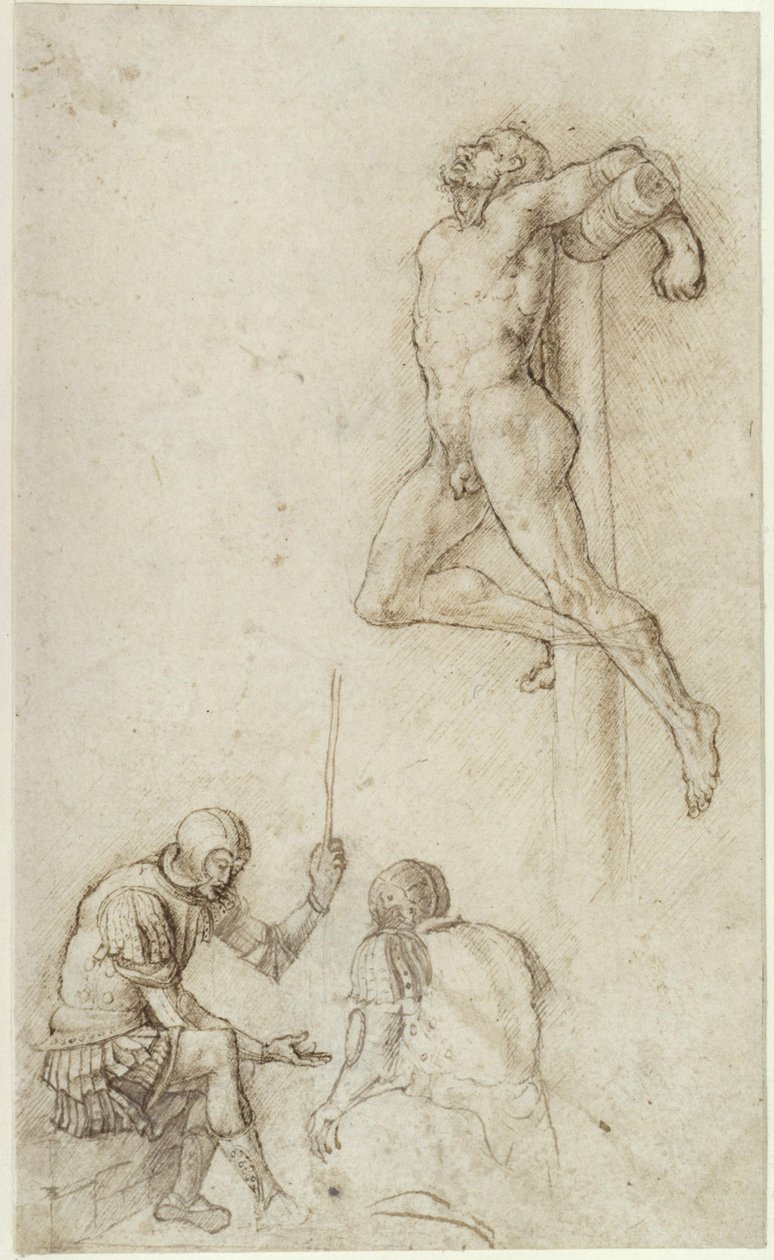 Thief on the Cross, with Two Soldiers (at Dice) by Andrea Mantegna