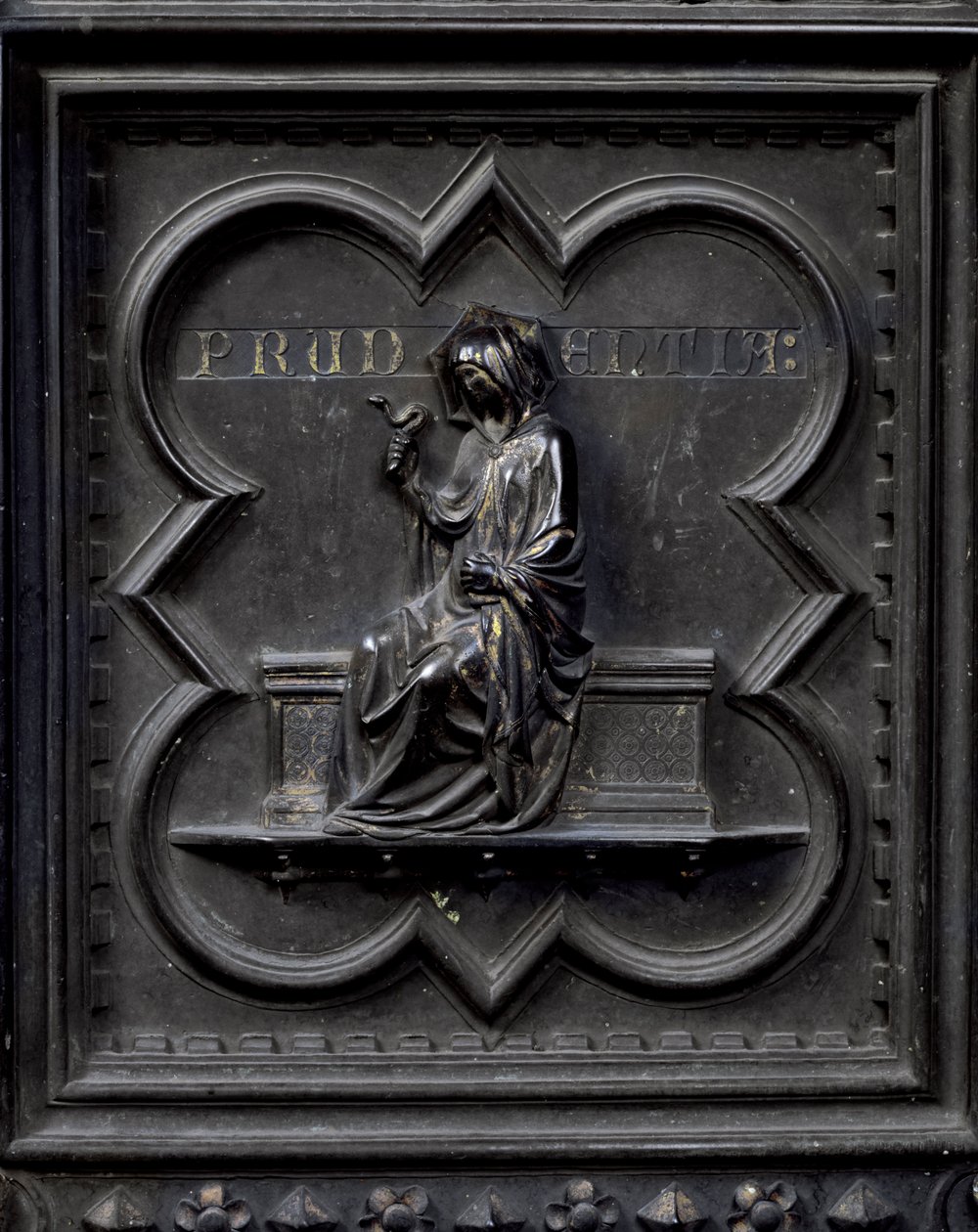 Prudence, panel H of the South Doors of the Baptistery of San Giovanni, 1336 by Andrea Pisano