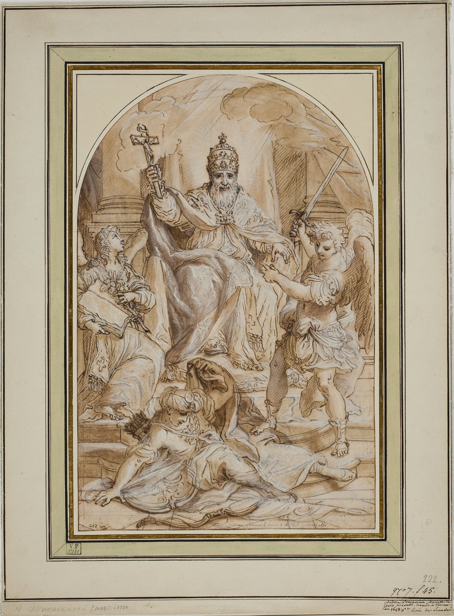 A Pope Enthroned and Flanked by an Angel with a Book and St. Michael Slaying a Turk by Andrea Proccaccini