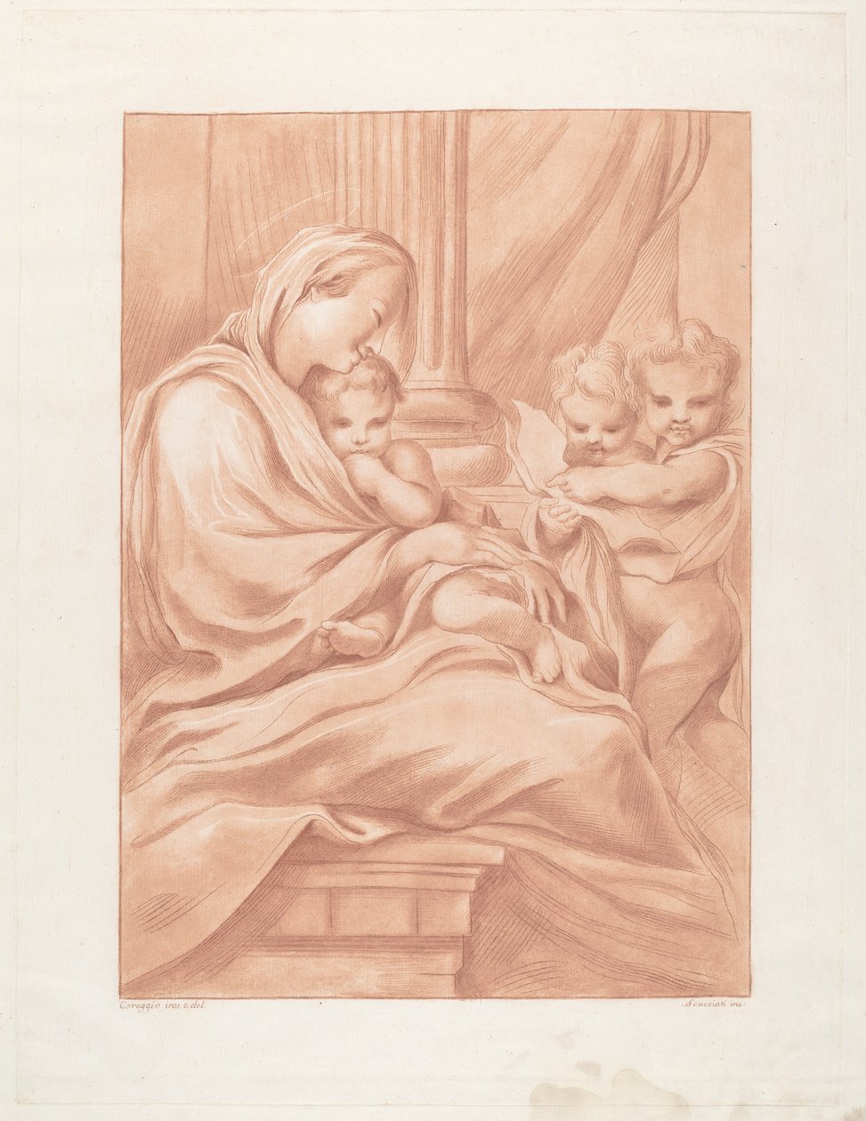 Virgin and Child with Two Angels by Andrea Scacciati after Correggio