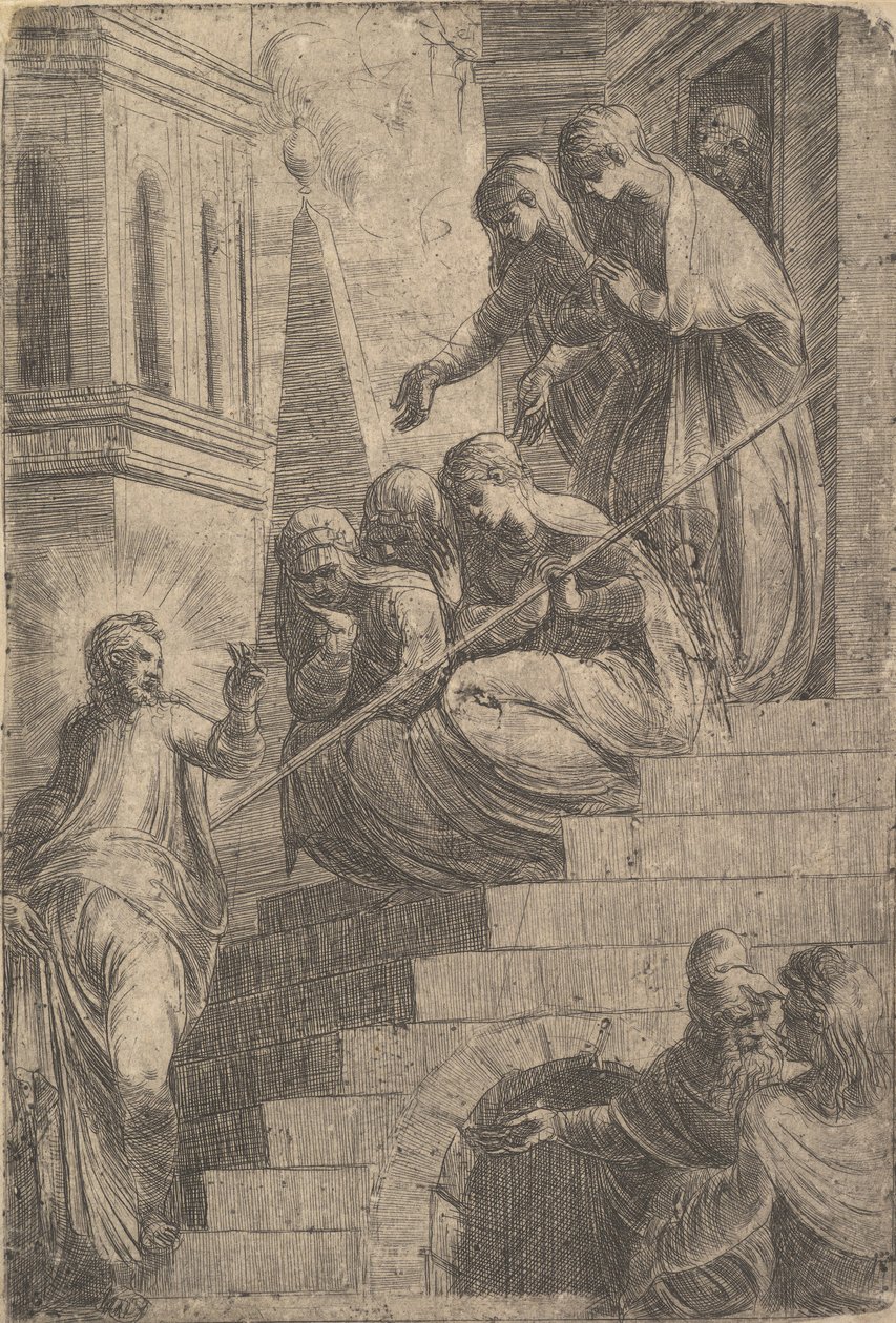 Christ Addressing a Group of Women Seated and Standing on Steps, ca. 1541-44 by Andrea Schiavone