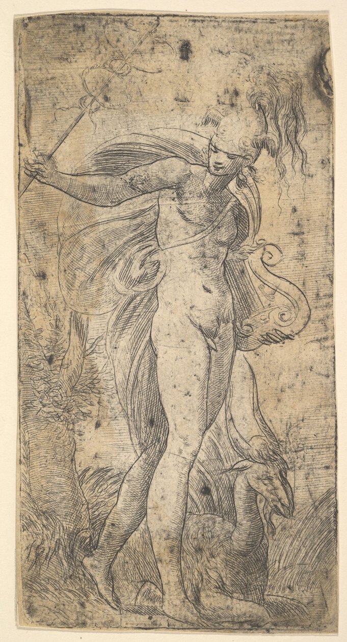 Mercury Standing Holding a Caduceus in His Right Hand, a Lyre in His Left by Andrea Schiavone