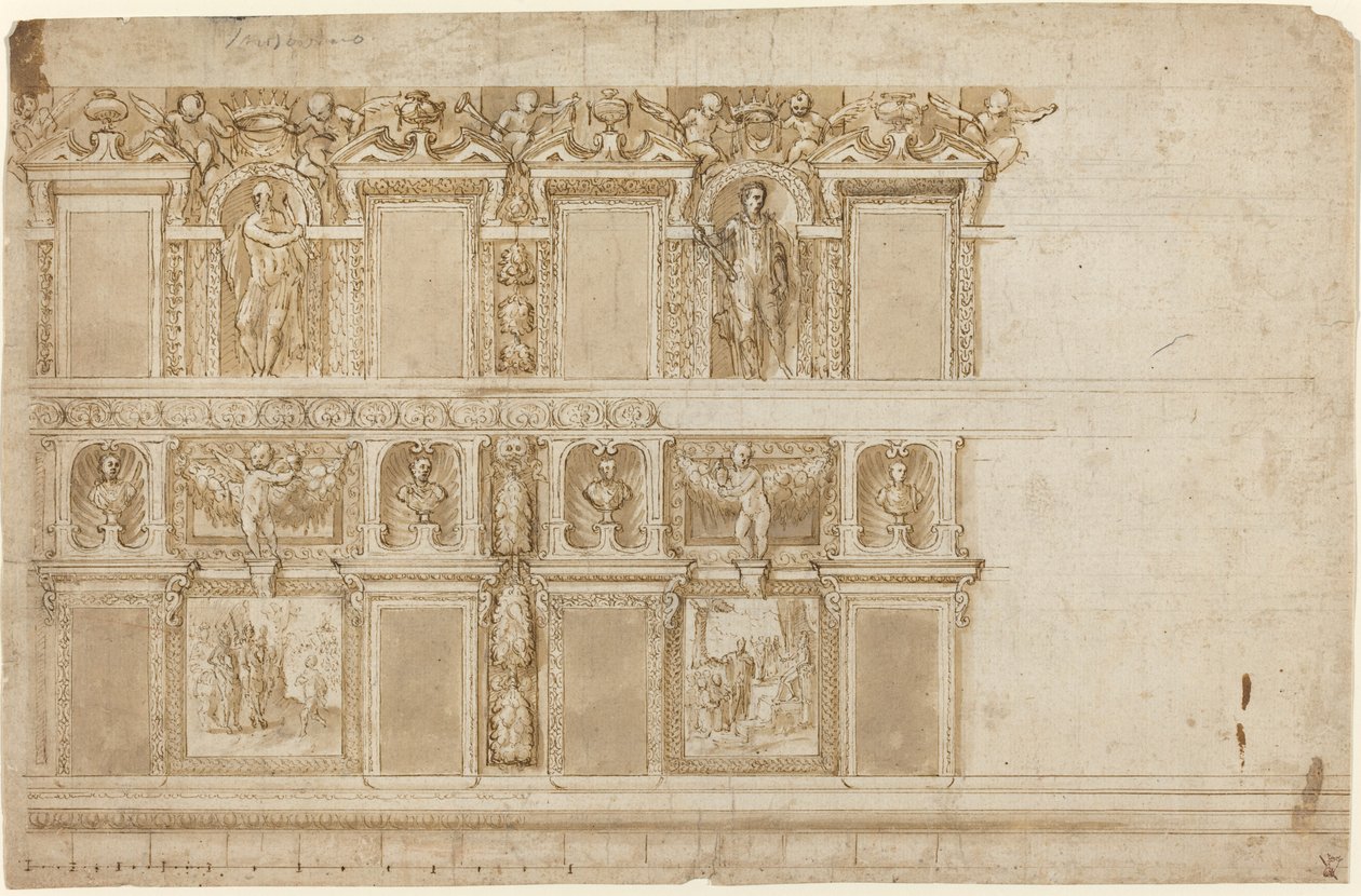 A Palatial Wall Ornamented with Sculptures and Paintings by Andrea Semino