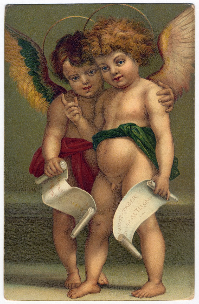 Two Angels. Pious Image after Andrea del Sarto, Dresden, c.1910 by Andrea del (after) Sarto