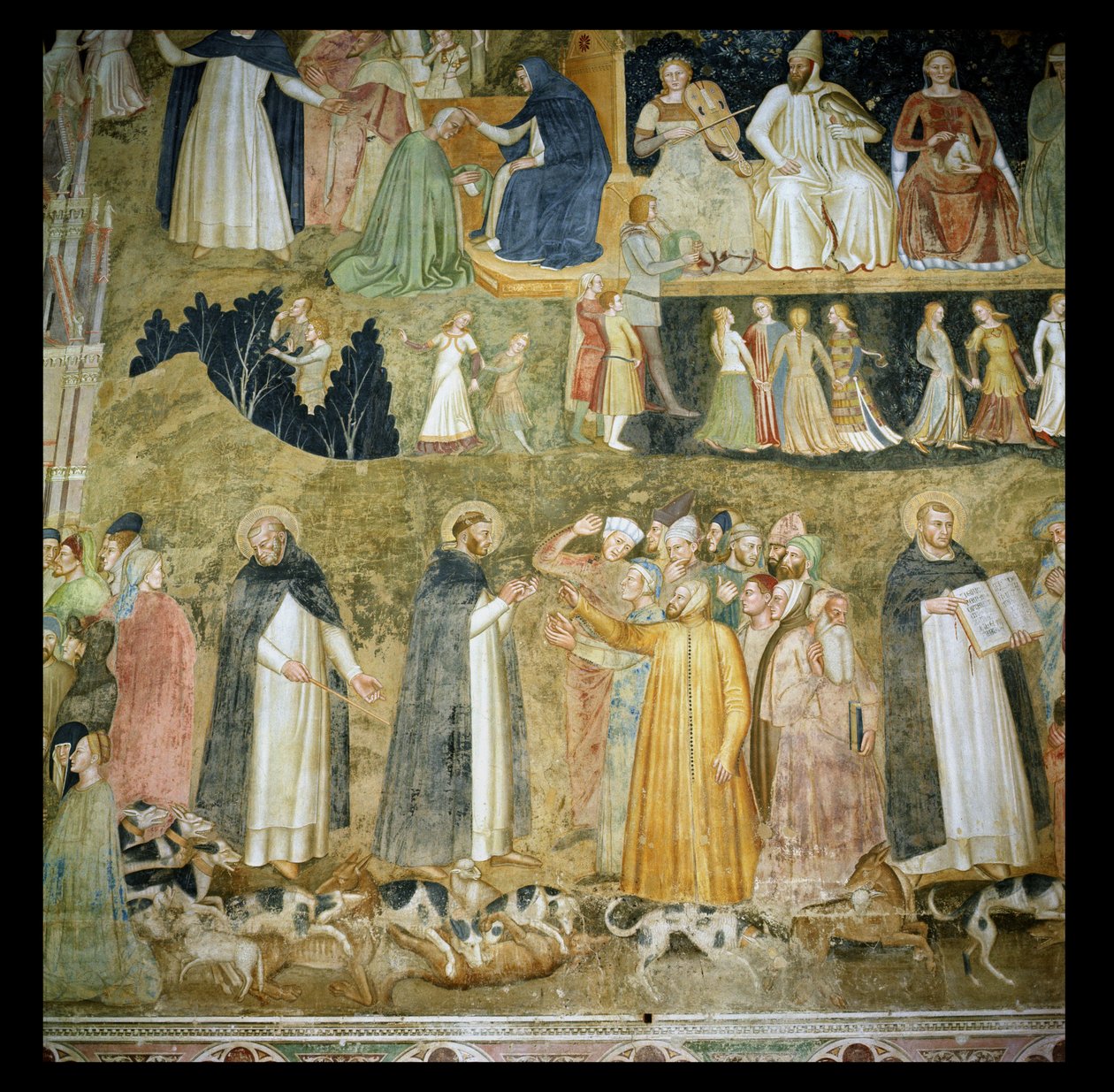 St. Dominic Sending Forth the Hounds of the Lord, with St. Peter Martyr and St. Thomas Aquinas, c.1369 by Andrea di Bonaiuto