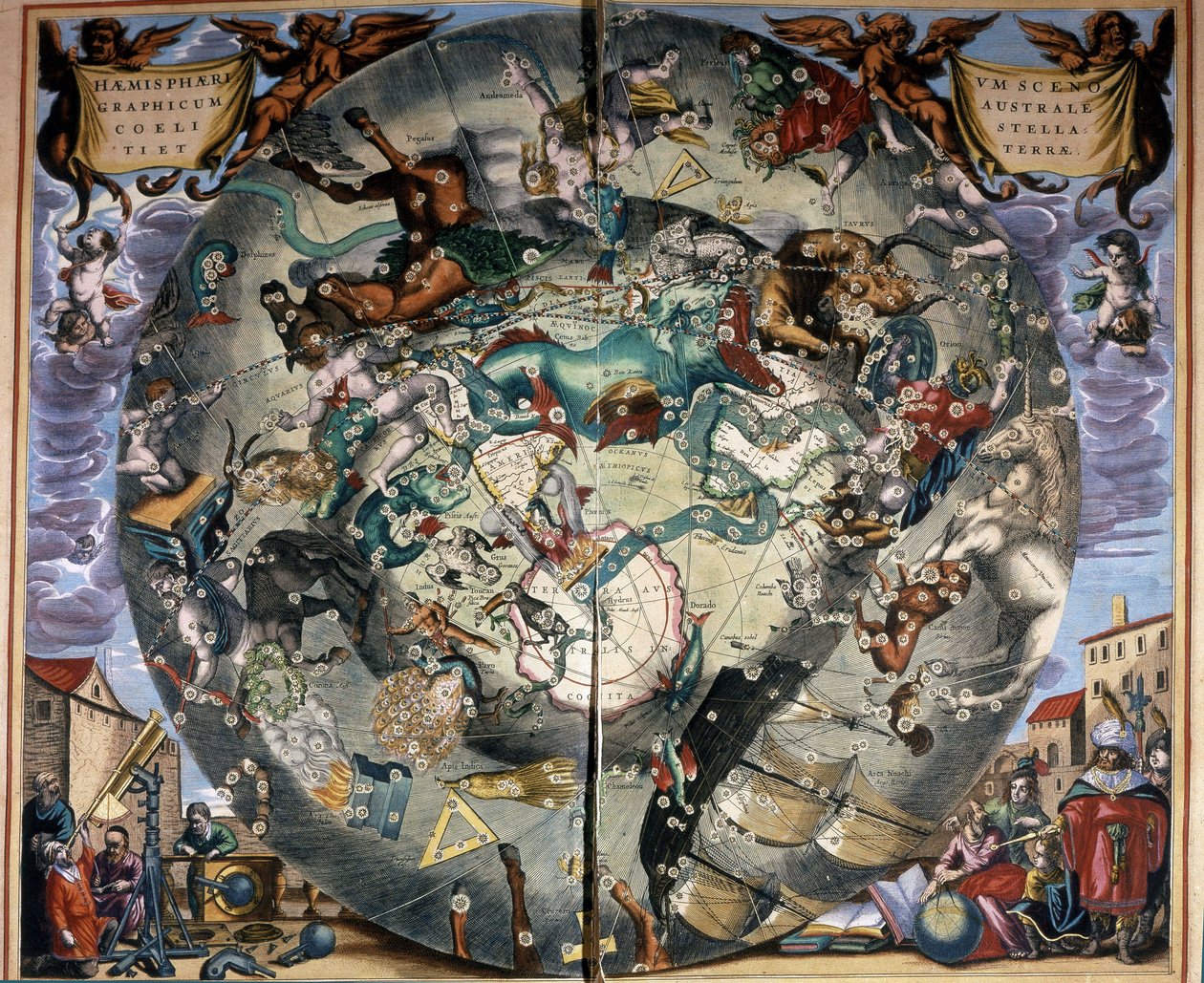 Representation of the Southern Hemisphere by Cellarius. 17th century book. by Andreas (after) Cellarius