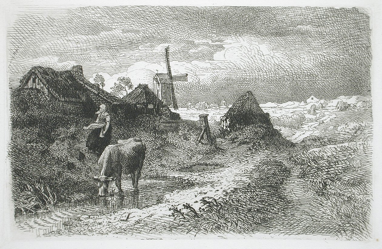 Landscape with Cottages and Windmill by Andreas Achenbach