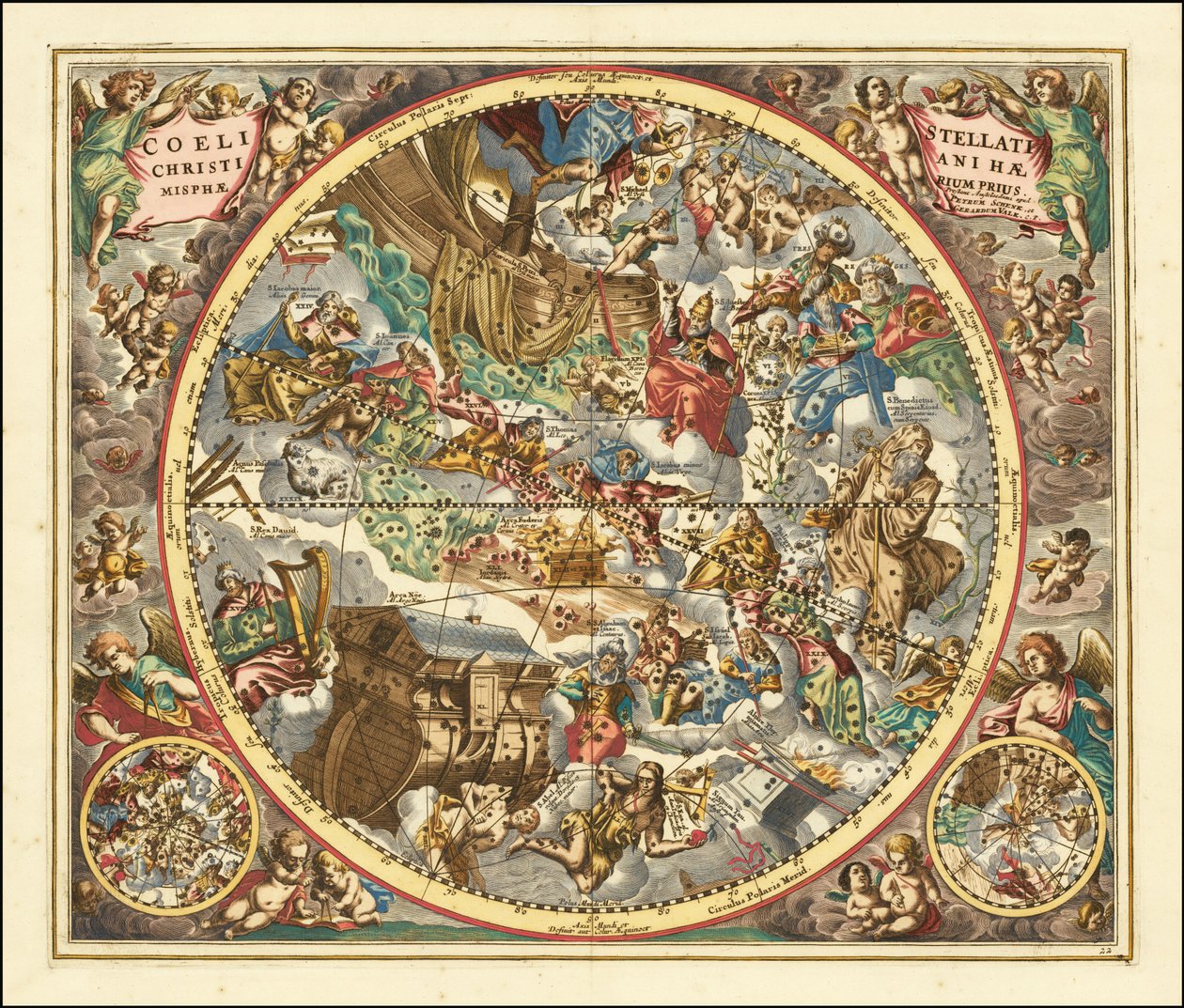 1660 celestial map of constellations according to Christian symbolism by Andreas Cellarius