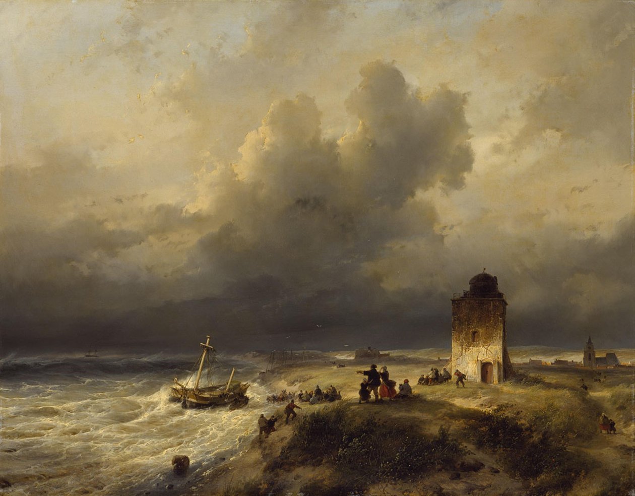 The Stranding of a Ship at Scheveningen in Stormy Weather by Andreas Schelfhout