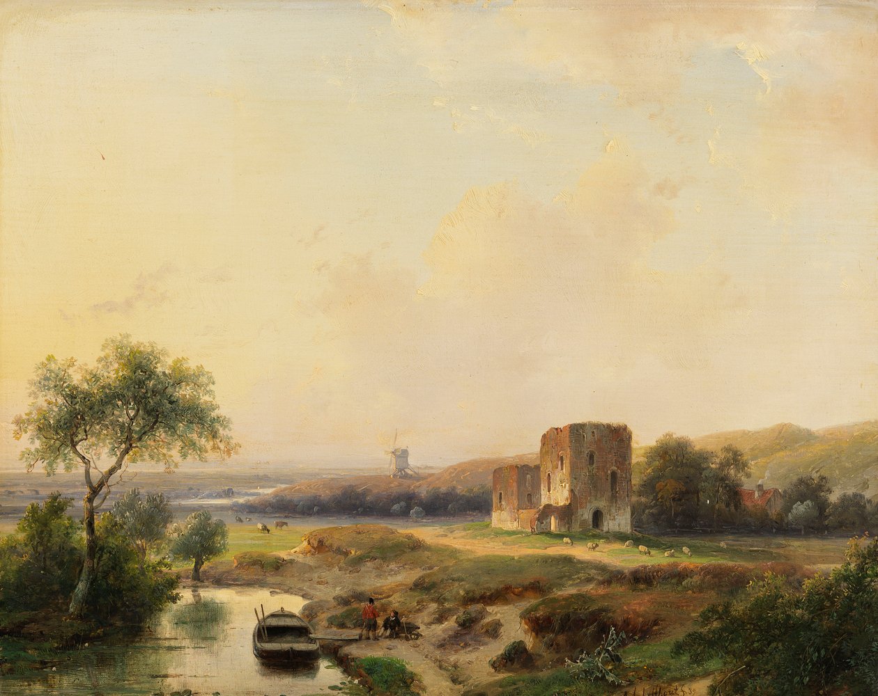 River Landscape near Haarlem with Windmill and the Ruins of Brederode by Andreas Schelfhout