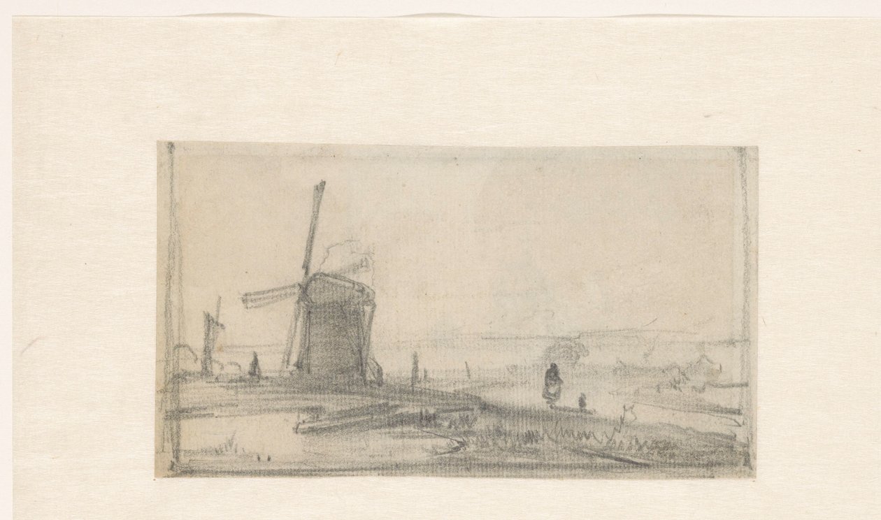 Sketch of a Landscape with a Mill on the Left by Andreas Schelfhout
