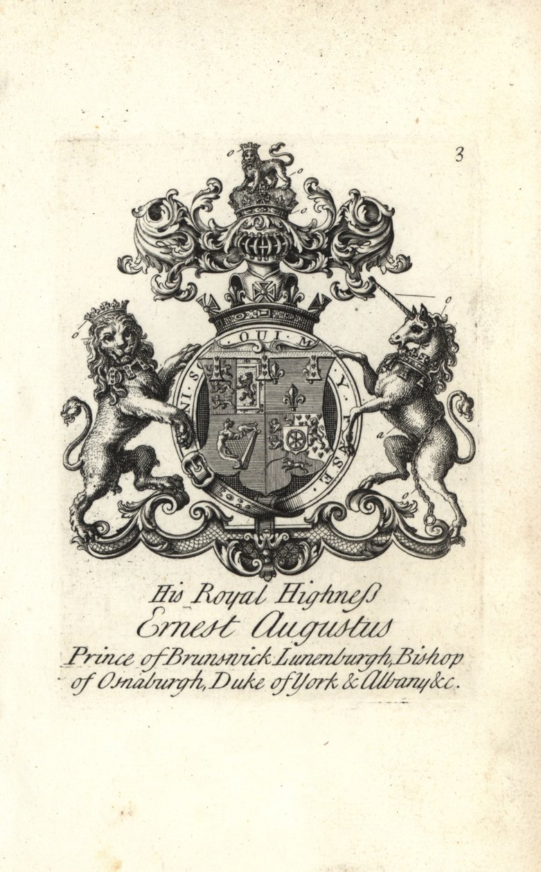 Coat of arms and crest of HRH Ernest Augustus, Prince of Brunswick Luneburg, Bishop of Osnaburgh, Duke of York and Albany by Andrew Johnston