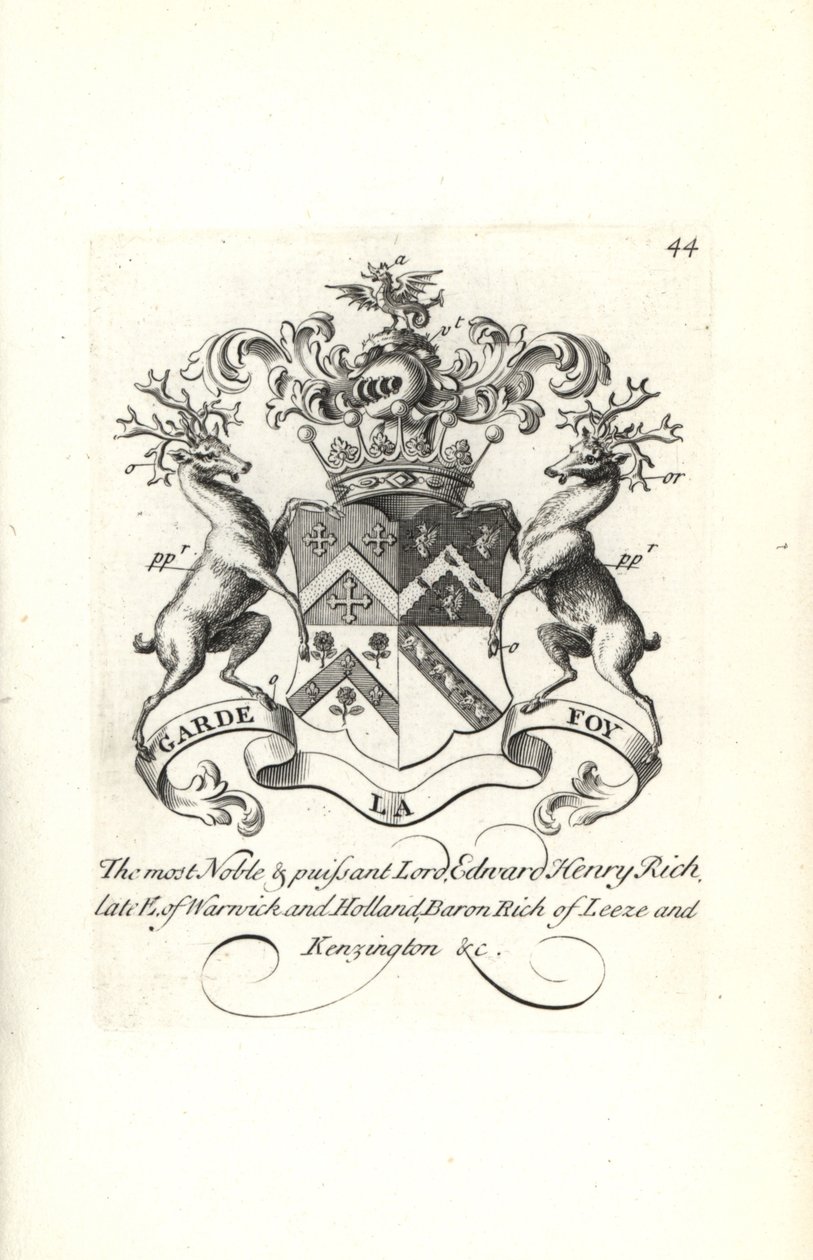 Coat of Arms and Crest of Edward Henry Rich, 7th Earl of Warwick and Holland, Baron Rich of Leeze and Kensington by Andrew Johnston
