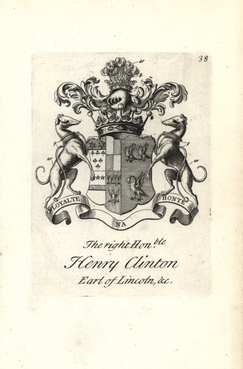 Coat of arms and crest of the right honorable Henry Clinton, 7th Earl of Lincoln by Andrew Johnston