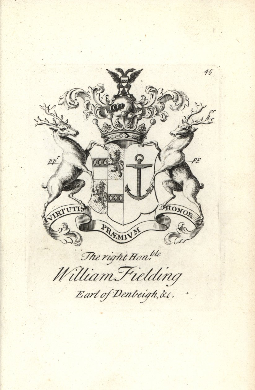 Coat of arms and crest of the right honorable William Fielding, 5th Earl of Denbeigh by Andrew Johnston