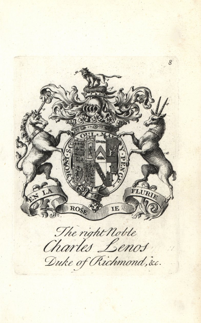 Coat of arms and crest of the right noble Charles Lenos or Charles Lennox by Andrew Johnston
