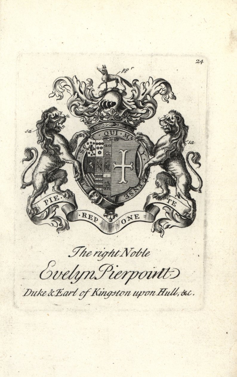Coat of Arms and Crest of the Right Noble Evelyn Pierpoint, Duke and Earl of Kingston upon Hull by Andrew Johnston
